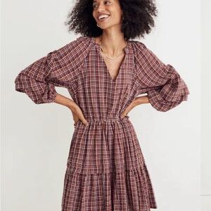 Madewell Seersucker Wrap Midi Dress In Dark Merlot Plaid Boho Lightweight Sz L